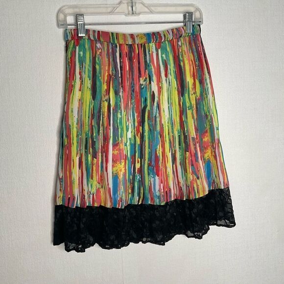 PRABAL GURUNG Pleated Skirt NOLITA PRINT Target sz 2 Multi Color Lace Trim - Picture 4 of 8